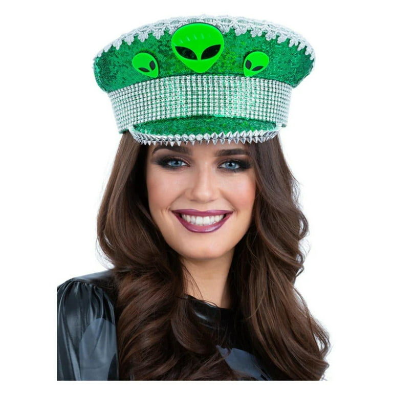 Alien Sequin Captains Hat Green Heads Alien Sequin Captains Hat Green Heads