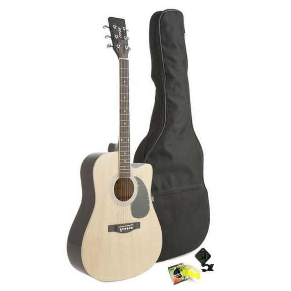 Fever Dreadnought Cutaway Acoustic Guitar Natural with Bag, Tuner and Strings