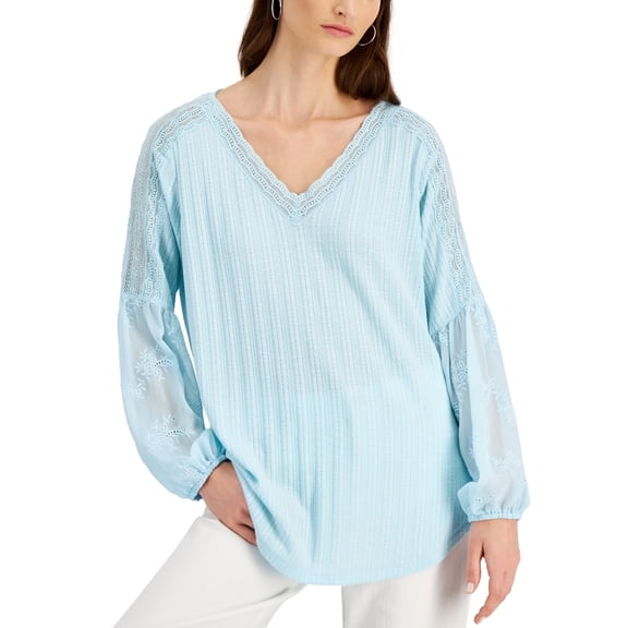 Fever Embroidered Knit Top Clear Water M