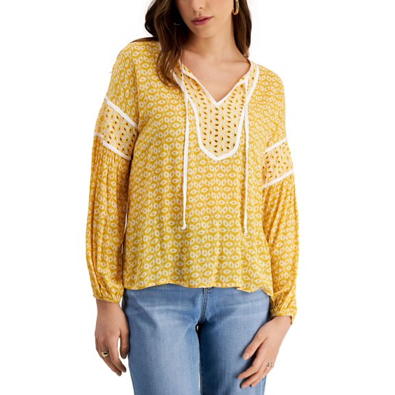 Fever Embroidered Peasant Top Mango Mojito XL