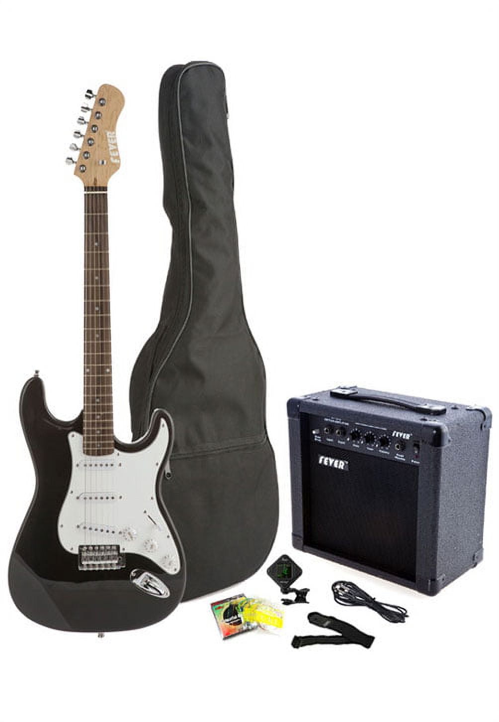 FEVER COLLECTION Fever Full Size Electric Guitar with 20-Watts Amplifier, Gig Bag, Clip on Tuner, Cable, Strap and Strings Color Black