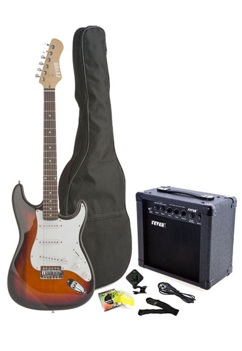 FEVER COLLECTION Fever Full Size Electric Guitar with 20-Watts Amplifier, Gig Bag, Clip on Tuner, Cable, Strap and Strings Color Sunburst