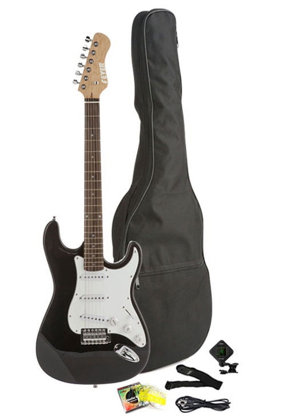 FEVER COLLECTION Fever Full Size Electric Guitar with Gig Bag, Clip on Tuner, Cable, Strap and Strings Color Black, A600-BK
