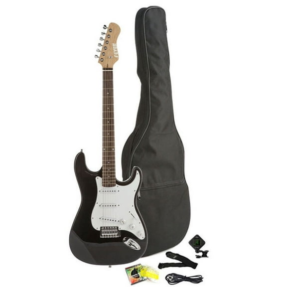 Fever Full Size Electric Guitar with Gig Bag, Clip on Tuner, Cable, Strap and Strings Color Black, A600-BK