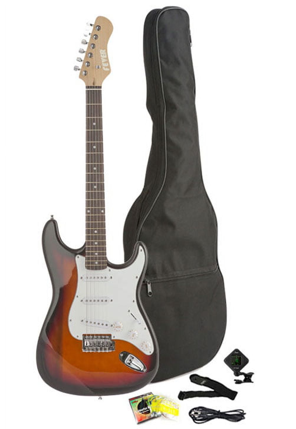 FEVER COLLECTION Fever Full Size Electric Guitar with Gig Bag, Clip on Tuner, Cable, Strap and Strings Color Sunburst, A600-SB