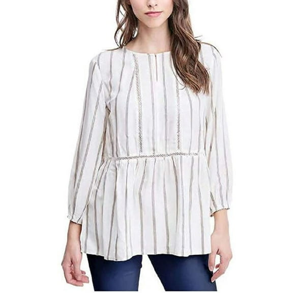 Fever Ladies' 3/4 Sleeve Blouse (Tan/Ivory Trick, XS)