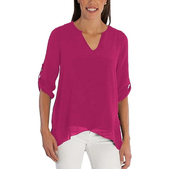 Fever Womens' Roll Tab Blouse, Pink XS