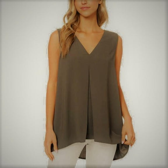 Fever Ladies' Sleeveless Hi-low Styling Tunic, Solid Olive XL