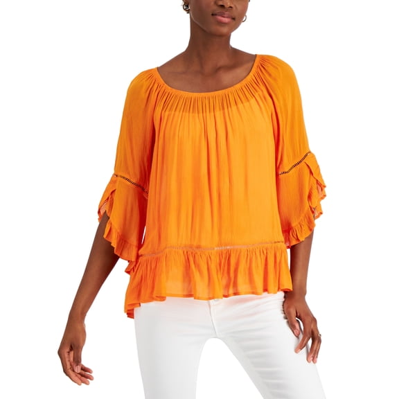 Fever Ruffled Hem Top Celosia Orange S