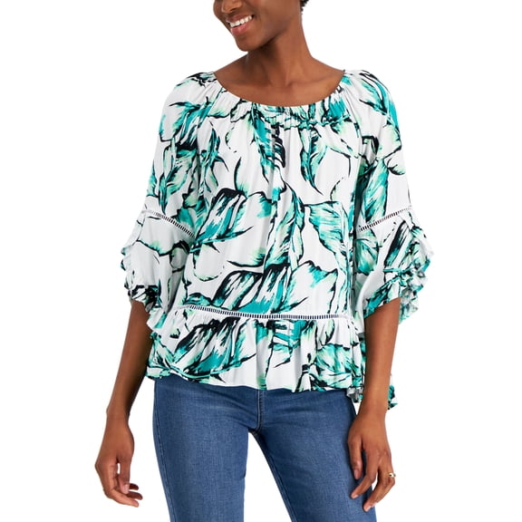 Fever Ruffled Hem Top Deep Green L