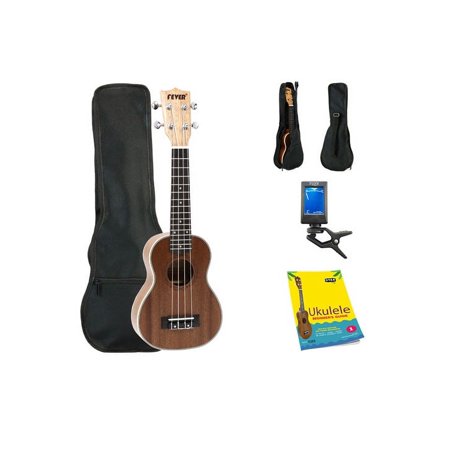 Fever Soprano Ukulele 21 inch with Bag, Tuner and Beginner's Guide, Mahogany