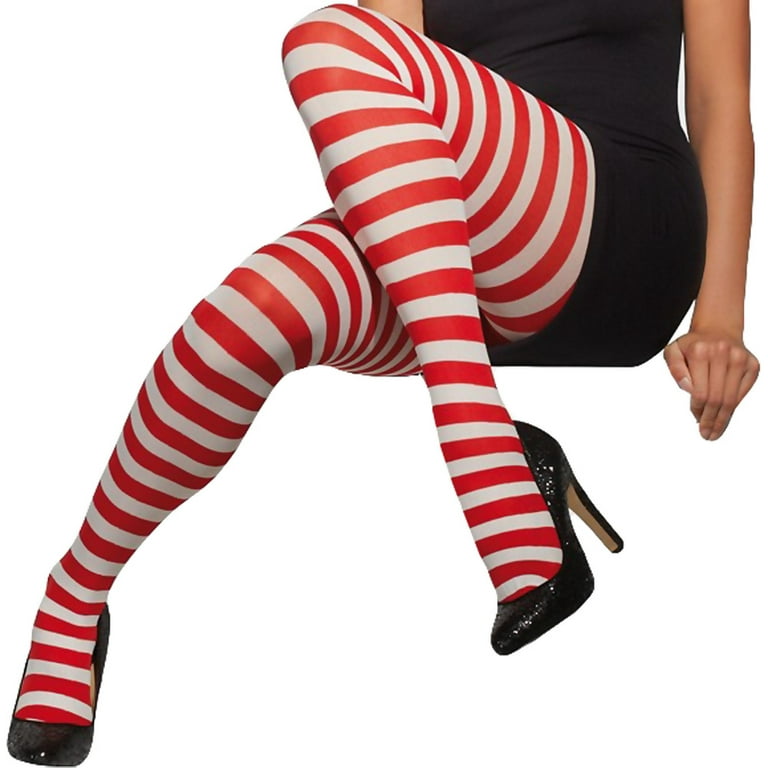 Fever Striped Candy Cane Tights, One Size, Red/White 