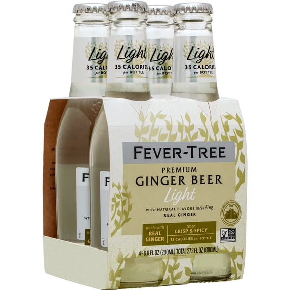 Fever-Tree Refreshingly Light Ginger Beer, 4 Pack, 200 ML Glass Bottles, 0% ABV