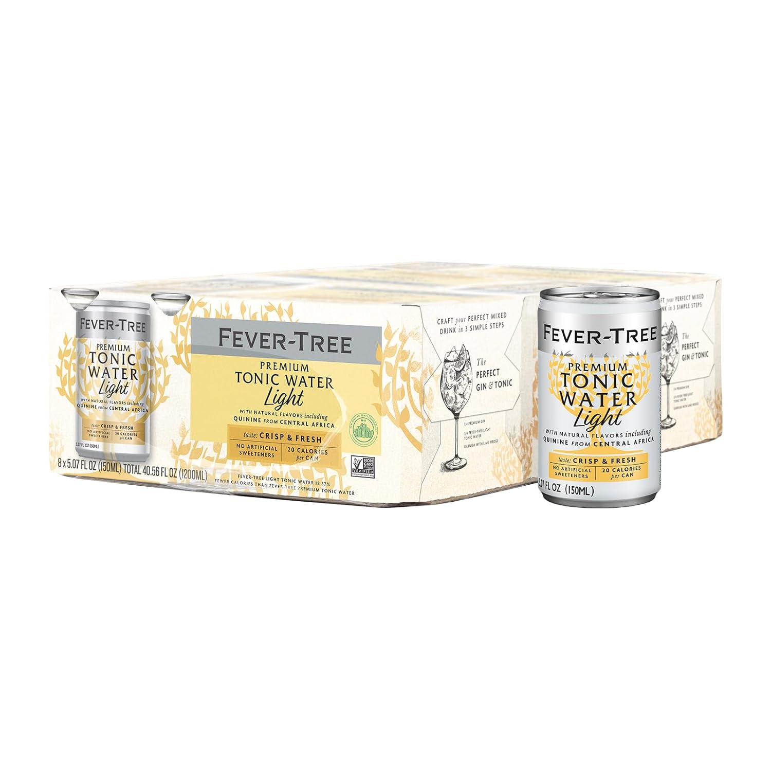 FeverTree Light Tonic Water Cans, 5.07 Fl Oz (Pack of 24), Lower in
