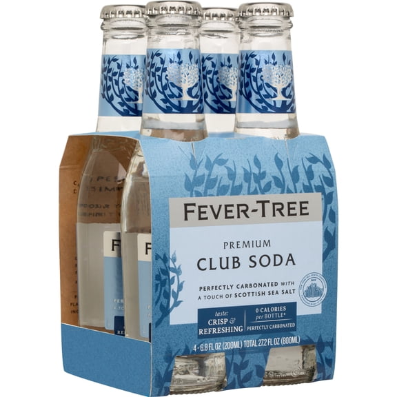 Fever-Tree Premium Club Soda  , 4 Pack, 200 ML Glass Bottles, 0% ABV