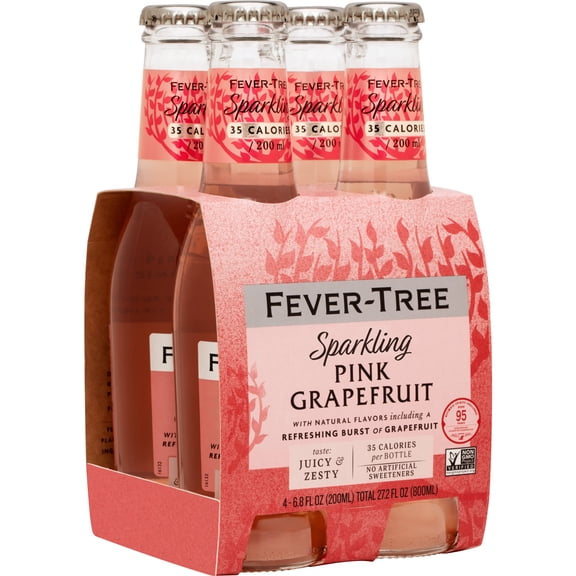 Fever-Tree Sparkling Pink Grapefruit , 4 Pack, 200 ML Glass Bottles, 0% ABV