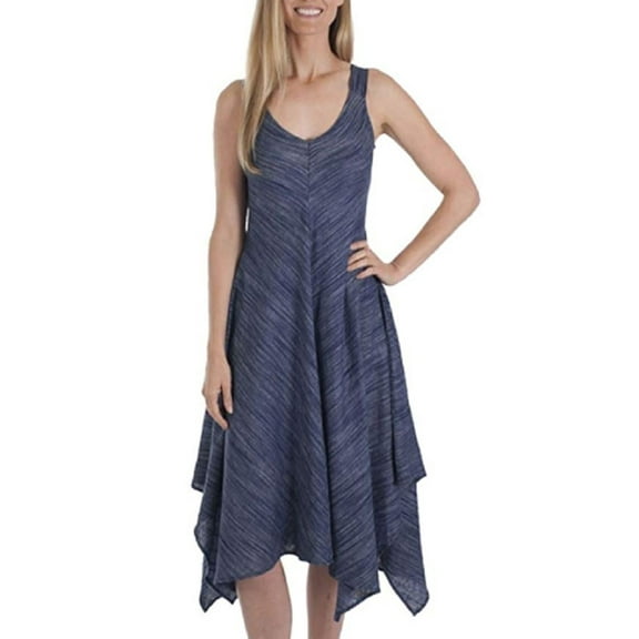 Fever Women's Linen Blend Hanky Hem Sleeveless Dress (Britain Blue, Large)