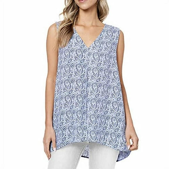Fever Women's Sleeveless Tunic Top (Blue Paisley, Small)