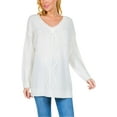 thumbnail image 1 of Women's Rib and Cable Knit Long Sleeve V-Neck Sweater Ivory S, 1 of 1