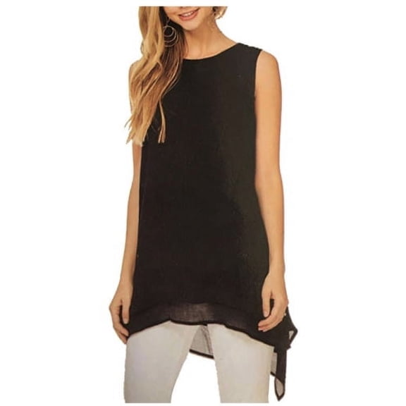 Fever Womens Double Layer Sleeveless Blouse (Black, Medium)