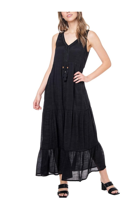 Fever Womens Embroidered Maxi Fit & Flare Dress