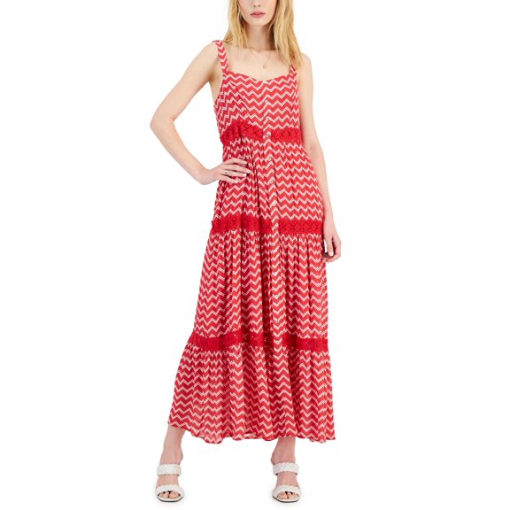 Fever Womens Gauze Tiered Maxi Dress Pointsietta M