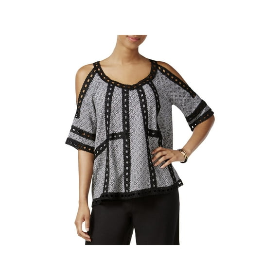 Fever Womens Printed Cold Shoulder Blouse