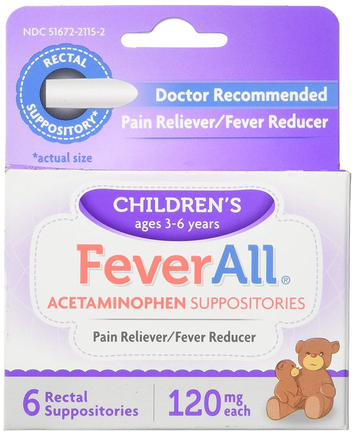 FeverAll Children's Acetaminophen Suppositories, 120 mg, 6 Count - Fever and Pain Relief