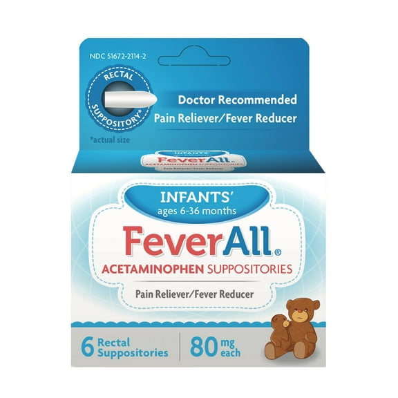 FeverAll Infants Acetaminophen Suppositories 6 Rectal Suppositories 80mg each (Pack of 3)