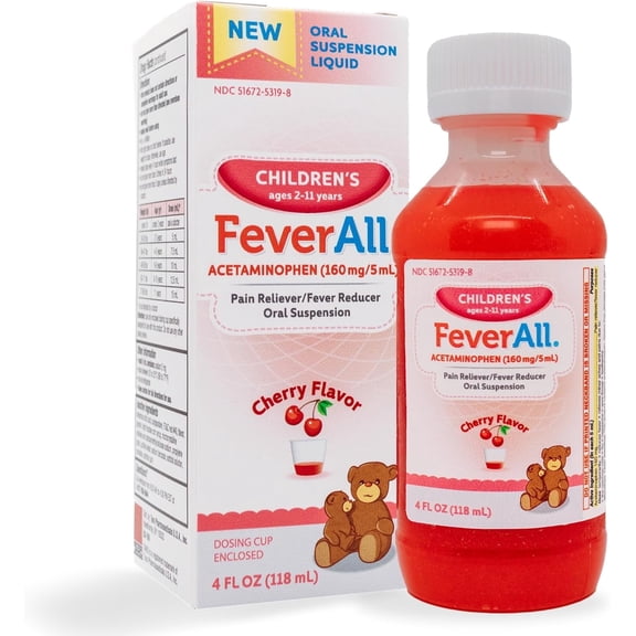 Feverall Liquid Oral Children Fever Reducer/Pain Reliever Cherry Flavor 4 Fl Oz