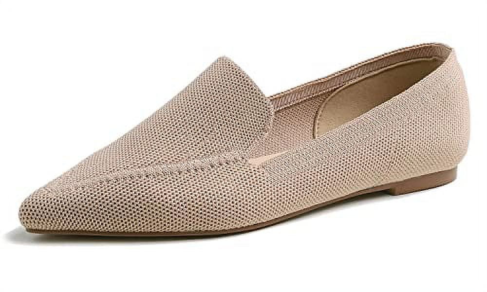 Feversole Womens Woven Pointy Fashion Cutouts Breathable Knit Flat Shoes Pointed Loafer Nude 5309