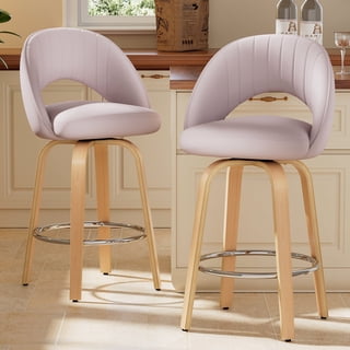 FevorFurn 26 Inch Swivel Bar Stools Set of 2, Counter Height Bar Chairs for Kitchen, Velvet Fabric Island Chairs with Back, Thickened Cushion, Wood-Frame, Automatic Seat-return to Center,Light Purple