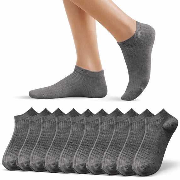 Fewfanhot 10 Pack Cotton Ribbed Ankle Socks Breathable Stretch Low Cut Casual Daily Trainer Multi Pair Foot Socks
