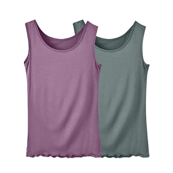 Fewfanhot 2-Pack Women Modal Camisole Tank Tops, Spaghetti Strap Ruched Scoop Neck Casual Summer Layering Cami, Soft Breathable Sleeveless Blouse, S-3XL