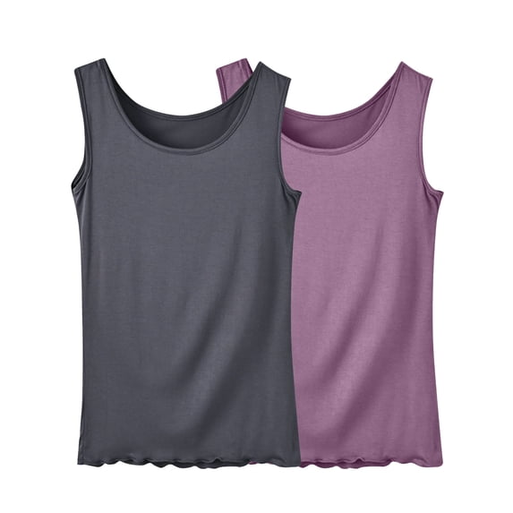Fewfanhot 2-Pack Women Modal Camisole Tank Tops, Spaghetti Strap Ruched Scoop Neck Casual Summer Layering Cami, Soft Breathable Sleeveless Blouse, S-3XL