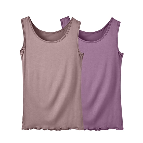 Fewfanhot 2-Pack Women Modal Camisole Tank Tops, Spaghetti Strap Ruched Scoop Neck Casual Summer Layering Cami, Soft Breathable Sleeveless Blouse, S-3XL
