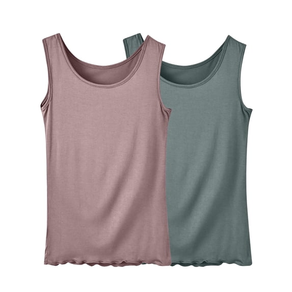 Fewfanhot 2-Pack Women Modal Camisole Tank Tops, Spaghetti Strap Ruched Scoop Neck Casual Summer Layering Cami, Soft Breathable Sleeveless Blouse, S-3XL