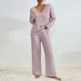 thumbnail image 1 of Fewfanhot 2 Pack Women's Solid Color Pajama Set Long Sleeve Top with Jogger Pants Lounge Sets Sleepwear Loungewear with Pockets, 1 of 8