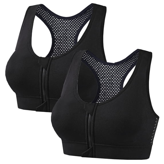 Fewfanhot 2-Pack Zip-Front Racerback Sports Bras for Women Breathable Mesh Back Supportive Workout Tops, Comfortable Athletic Bras for Gym Yoga Running
