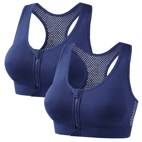 Fewfanhot 2-Pack Zip-Front Racerback Sports Bras for Women Breathable Mesh Back Supportive Workout Tops, Comfortable Athletic Bras for Gym Yoga Running