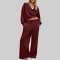 thumbnail image 1 of Fewfanhot 2 Piece Sets for Women Casual V Neck Shirts Wide Leg Running Long Pants Loose Workout Tracksuit Sets, 1 of 9