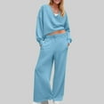 thumbnail image 1 of Fewfanhot 2 Piece Sets for Women Casual V Neck Shirts Wide Leg Running Long Pants Loose Workout Tracksuit Sets, 1 of 9