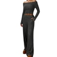 thumbnail image 1 of Fewfanhot 2 Piece Sets for Women Long Sleeve Off Shoulder Top & High Waist Wide Leg Pants Set, Cozy Fall Winter Casual Outfit, Lounge Wear Set, 1 of 4