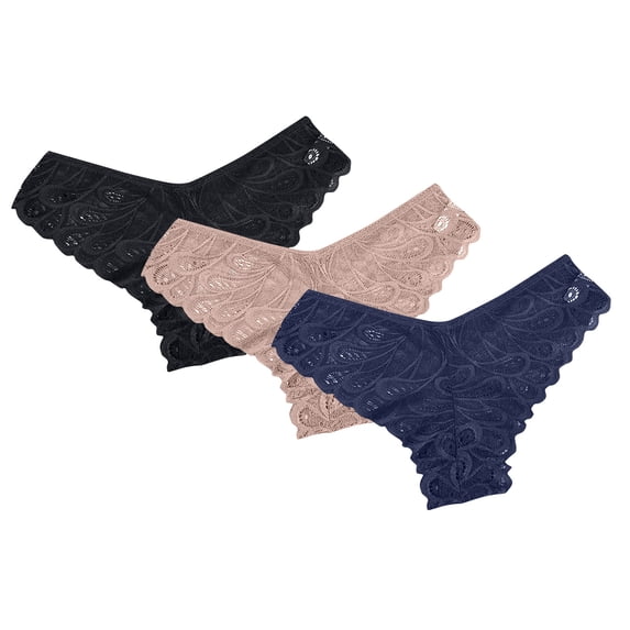 Fewfanhot 2Pack Women's Low Rise V-Shaped Lace Bikini Panties, Seamless Comfort Breathable Underwear, Invisible No-Show Design for Daily & Party Wear