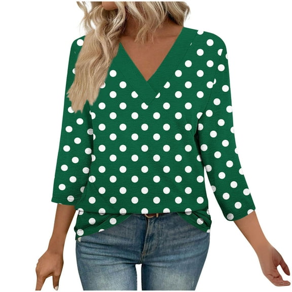 Fewfanhot 3/4 Length Sleeve Womens Tops Fall Fashion V Neck Business Casual Tunic Pullover Outfits