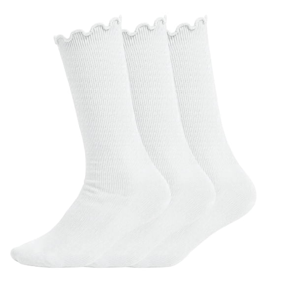 Fewfanhot 3 Pack Girls Ruffle Socks, 6-12 Years Old Soft Cotton Mid Calf Uniform Dress Socks for School Daily Wear