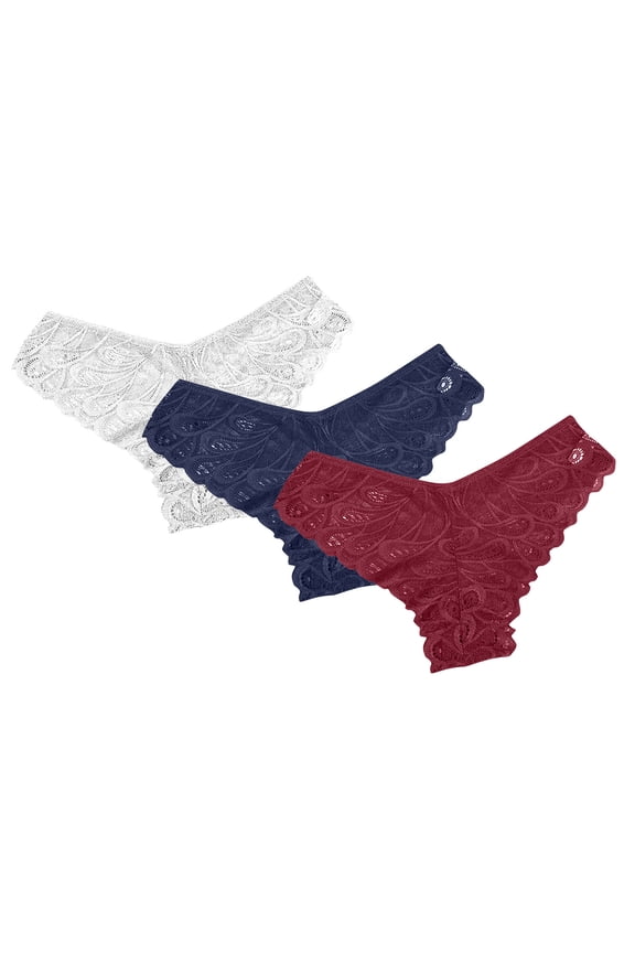 3 Pack Women's Low Rise V-Shaped Lace Bikini Panties, Seamless Comfort Breathable Underwear, Invisible No-Show Design for Daily & Party Wear