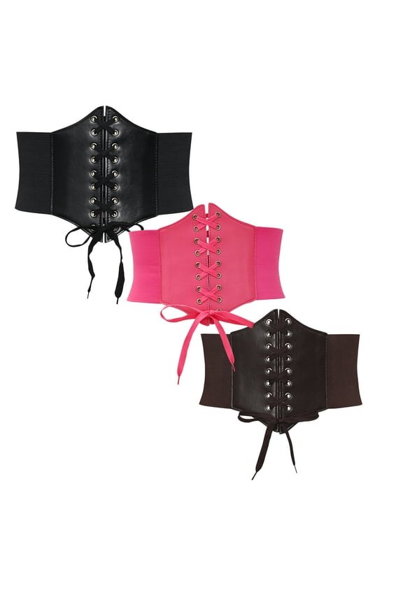 3PC Women's Court Style Waist Cincher - Elasticity Belt Tie Protective Strap Support Wide Waist Body Shaper - Belt Waist 108cm