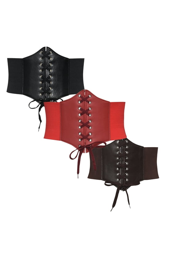 3PC Women's Court Style Waist Cincher - Elasticity Belt Tie Protective Strap Support Wide Waist Body Shaper - Belt Waist 108cm