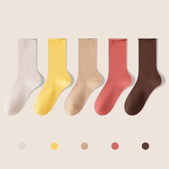 Fewfanhot 5 Pair of Women's Mid-calf Solid Color Socks Thermal Warm Winter Boot Crew Cushion Work Gift Socks